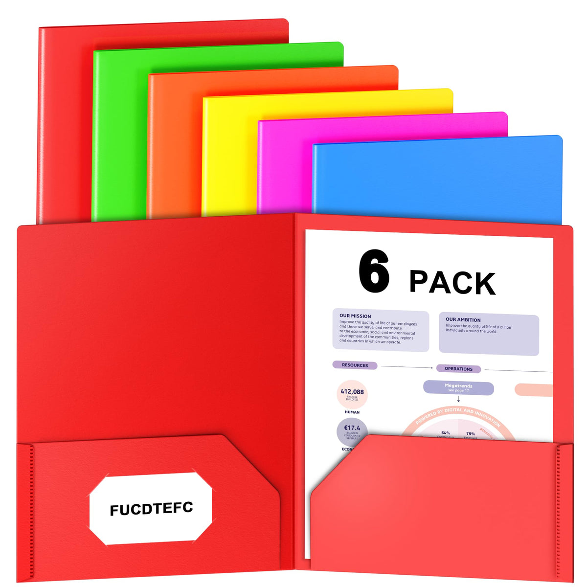 6 Pack Folders with Pockets, Pastel Color Cute Pocket Folders Paper Classic