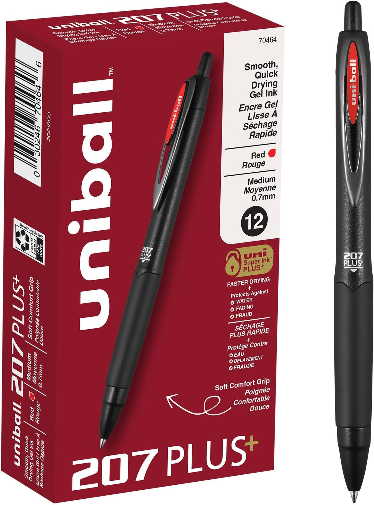 uniball™ 207 Gel Pens, Blue Ink, 1.0mm Bold Point, Retractable, 12 Count