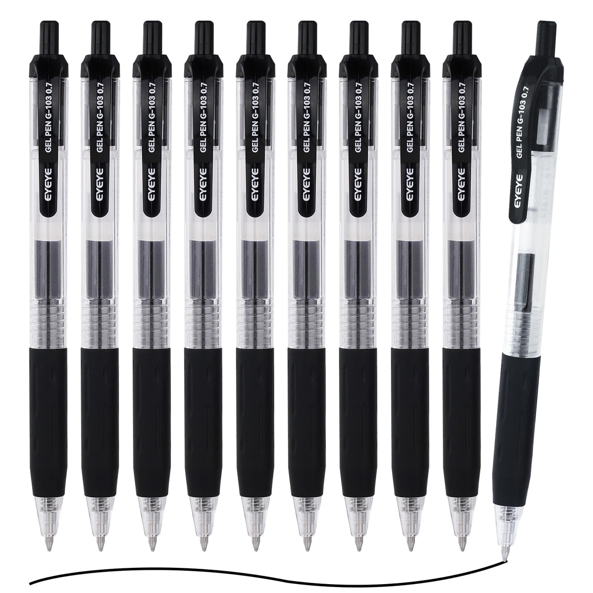 EYEYE G-103 Gel Pens, Black Ink, 0.5mm Extra Fine Point, Pack of 10