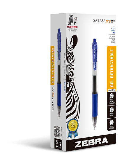 Zebra Pen SARASA X20 Retractable Gel Pen, Black Ink, 0.7mm, 12-Pack