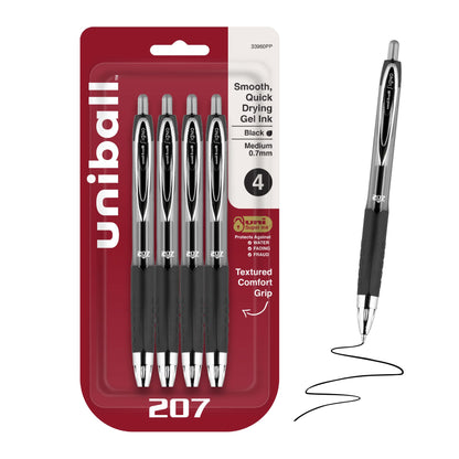 uniball™ 207 Gel Pens, Black Ink, 1.0mm Bold Point, Retractable, 12 Count
