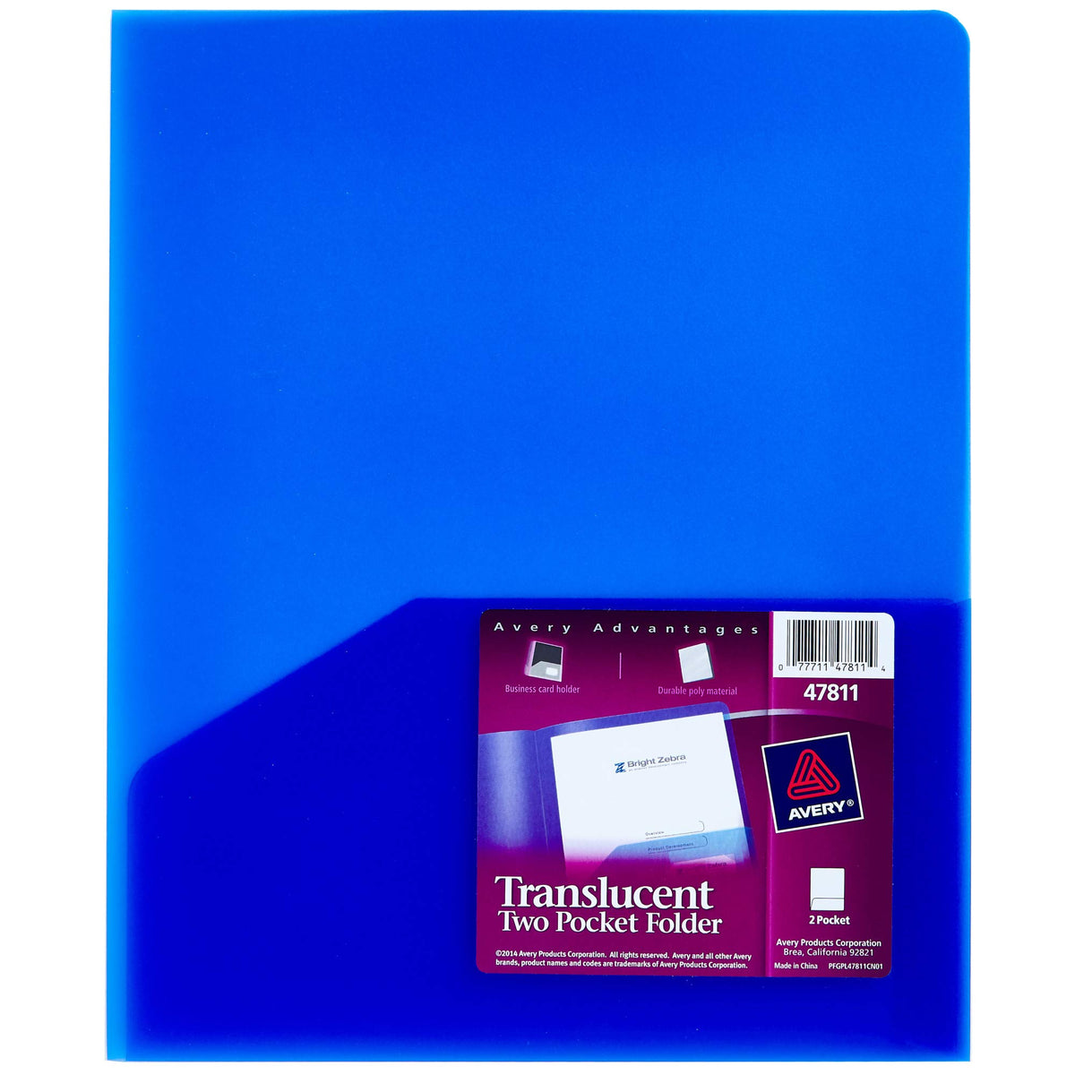 Avery® Translucent Two Pocket Folder, Water Resistant, Holds up to 20 Sheets, 1 Blue Folder (47811)