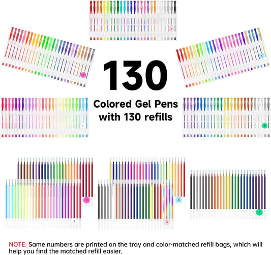 Shuttle Art 260 Pack Gel Pens Set, 130 Colors with 130 Refills for Adults Coloring Books Drawing Crafts Scrapbooking Journaling