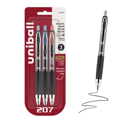 uniball™ 207 Gel Pens, Black Ink, 1.0mm Bold Point, Retractable, 12 Count