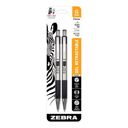 Zebra Pen STEEL G-301 Retractable Gel Pen, Black Ink, 0.7mm, 12-Pack