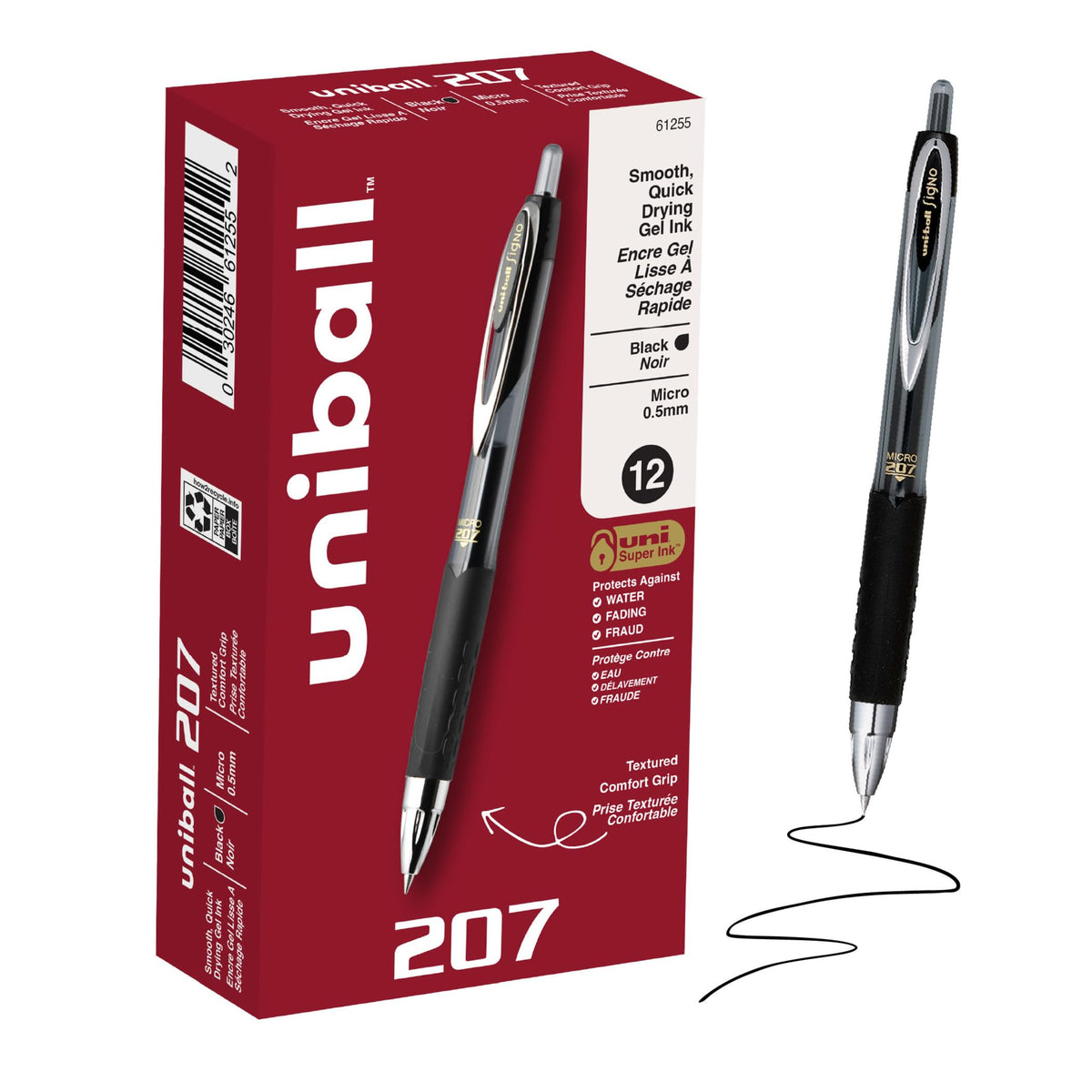 uniball™ 207 Gel Pens, Blue Ink, 1.0mm Bold Point, Retractable, 12 Count