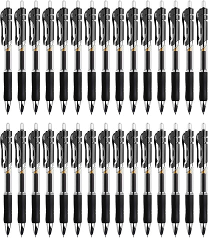 30pcs Black Gel Ink Pens for Writing, 0.5 mm Pens Fine Point Smooth Writing Pens for Journaling, Bulk Retractable Rollerball Pens for School Office.
