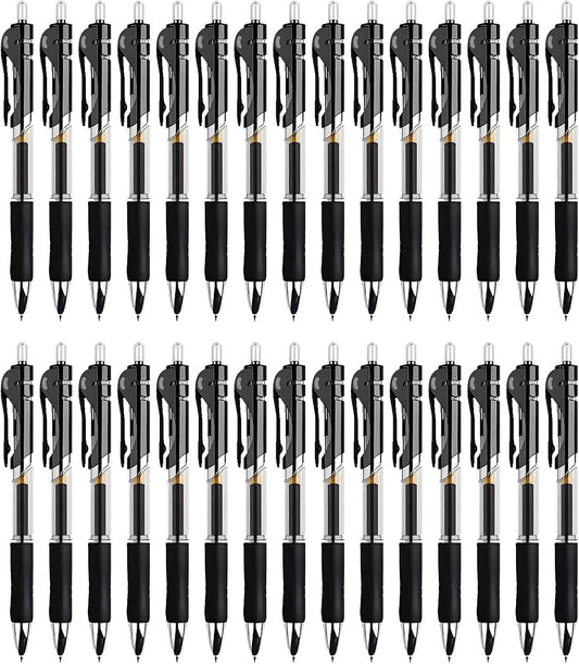 30pcs Black Gel Ink Pens for Writing, 0.5 mm Pens Fine Point Smooth Writing Pens for Journaling, Bulk Retractable Rollerball Pens for School Office.