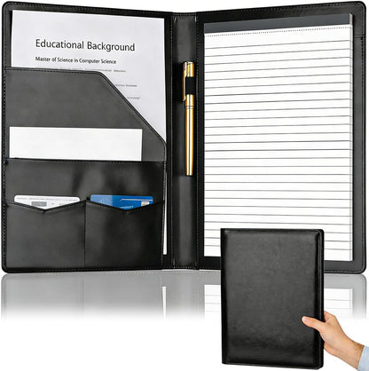 Padfolio Portfolio Binder, Faux Leather Folio Folder Organizer, Black