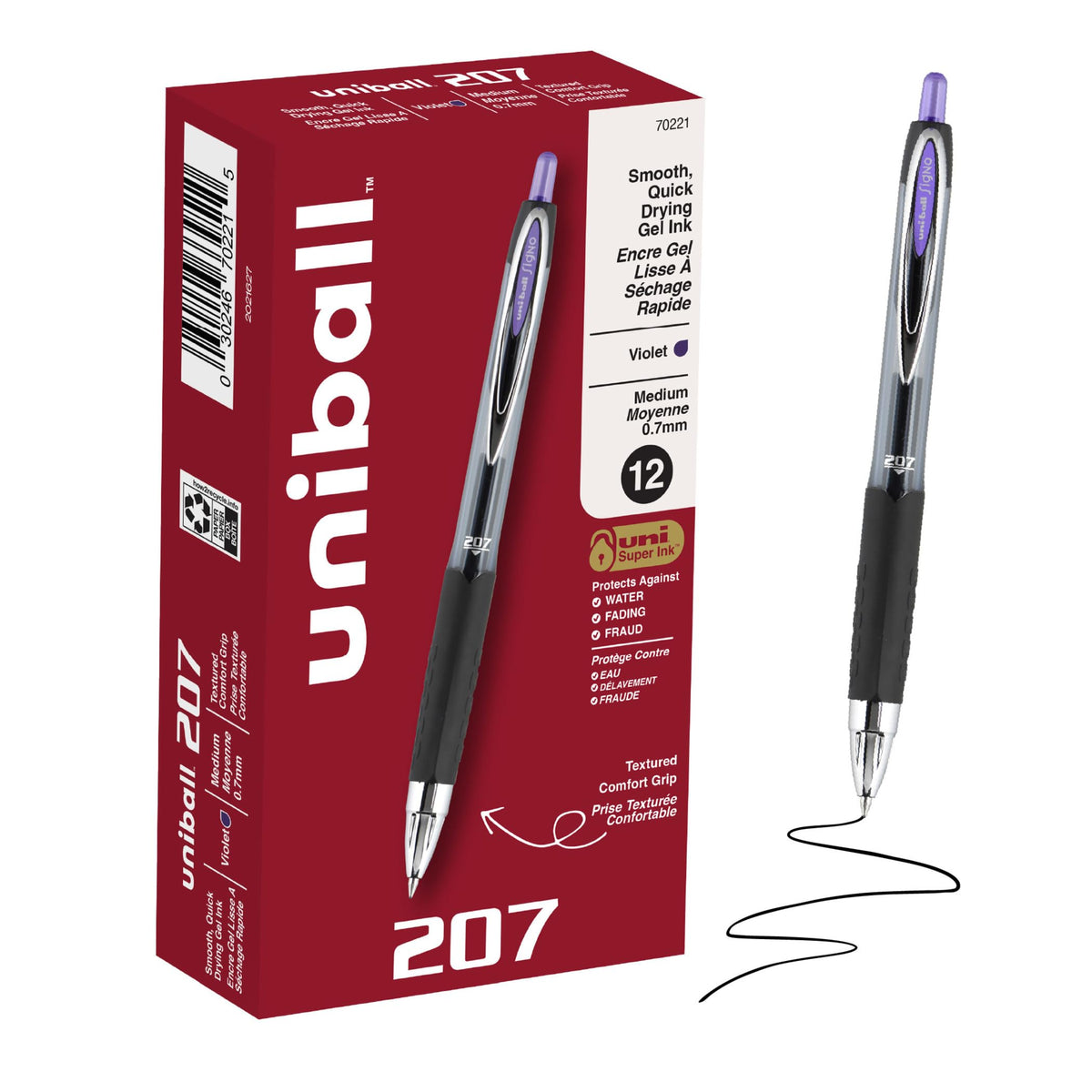 uniball™ 207 Gel Pens, Black Ink, 1.0mm Bold Point, Retractable, 12 Count