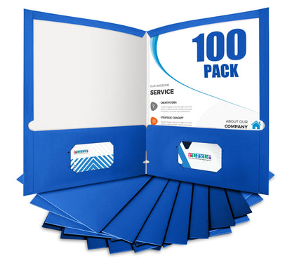 BIBRADAA® 50 Packs Blue Paper Folders with Pockets,Paper Folder Surface with Waterproofing,Letter Size,Holds 100 Plus Sheets,for School,Office,Business.(50, Dark Blue)