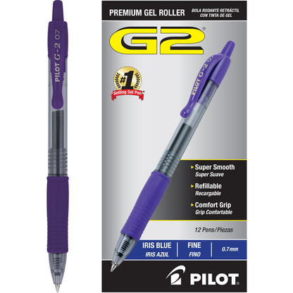 PILOT G2 Premium Gel Pens, Fine Point 0.7mm, Iris Blue Ink, 12-Pack