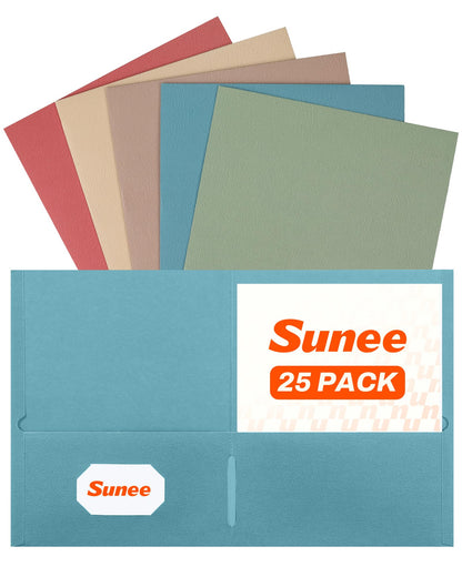 SUNEE Folders with Pockets(25 Pack, Black), 2 Pocket Folders Fit Letter Size Paper, Paper File Folder for School Office Home Bussiness