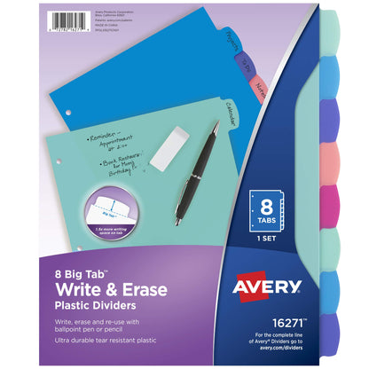 Avery Big Tab Write & Erase Dividers, 8-Tab, Pastel, 1 Set