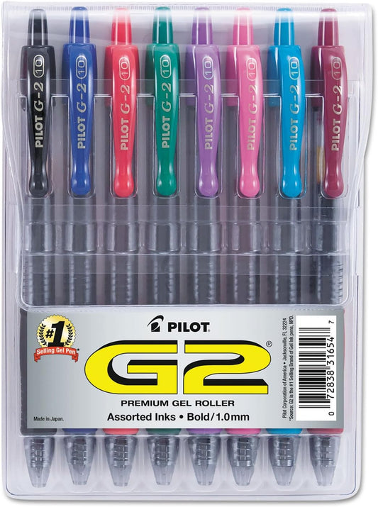 PILOT G2 Premium Gel Pens, Bold Point 1.0mm, Assorted Inks, 8-Pack