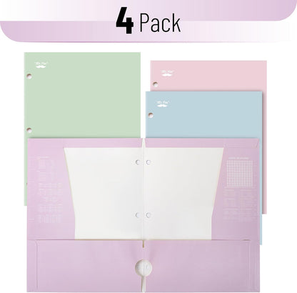 Mr. Pen- 4-Pocket Folders, 4 Pack, 12.5" x 9.5", Pastel Colors | Tear-Resistant Paper Folders with Pockets 3 Holes Punched, High Capacity