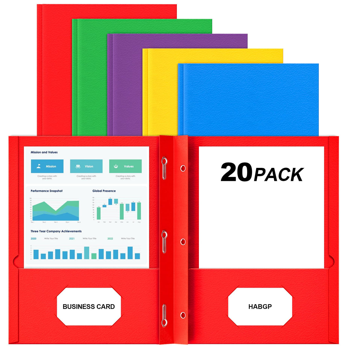 2 Pocket Folders with Prongs, 20 Pack Paper Folders with Pockets & 3 Prongs