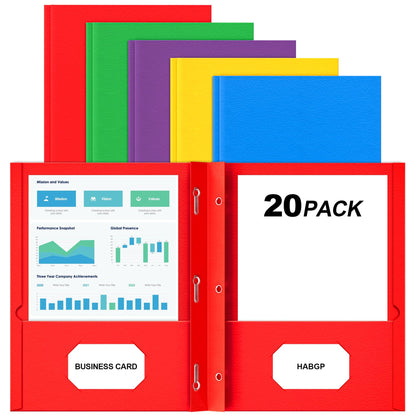 2 Pocket Folders with Prongs, 20 Pack Paper Folders with Pockets & 3 Prongs
