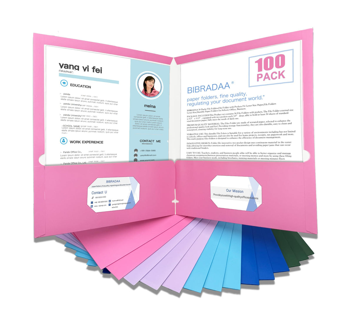 BIBRADAA® 50 Packs Blue Paper Folders with Pockets,Paper Folder Surface with Waterproofing,Letter Size,Holds 100 Plus Sheets,for School,Office,Business.(50, Dark Blue)