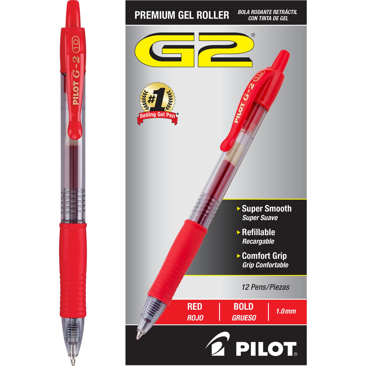 PILOT, G2 Premium Gel Roller Pens, Bold Point 1 mm, Pack of 12, Black