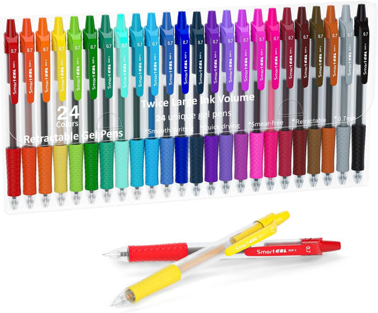 Colored Gel Pens, Lineon 24 Colors Retractable Gel Ink Pens with Grip, Medium Point(0.7mm) Smooth Writing Pens Perfect for Adults and Kids Journal Notebook Planner, Writing in Office and School