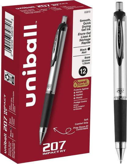 uni-ball Signo 207 Impact Stick Gel Pen, 4 Black Pens, 1.0mm Bold Point Gel Pens, Smooth Writing, Archival-Quality Ink, Acid-Free, Superior Comfort