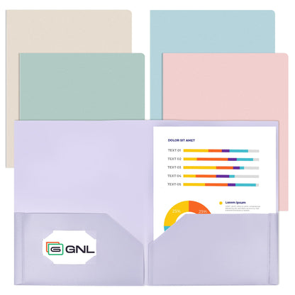 GNL Plastic Folders with Pockets, Pack of 5, Muted Pastel Colors, Heavy Duty 2 Pocket File Folders Letter Size, Pocket Folders for School, Home, and Office
