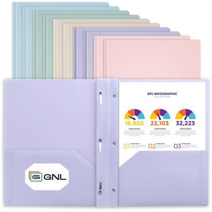 GNL Plastic Folders with Pockets and Prong, Pack of 5, Muted Pastel Colors, Heavy Duty 2 Pocket File Folders Letter Size, Folders with Prongs for School, Home, and Office