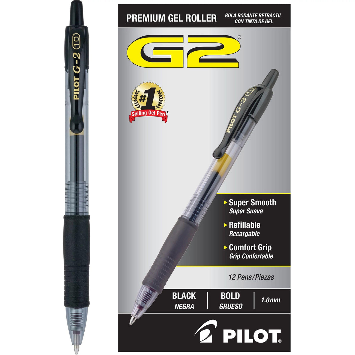 PILOT, G2 Premium Gel Roller Pens, Bold Point 1 mm, Pack of 12, Black