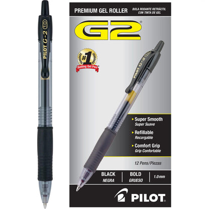 PILOT, G2 Premium Gel Roller Pens, Bold Point 1 mm, Pack of 12, Black