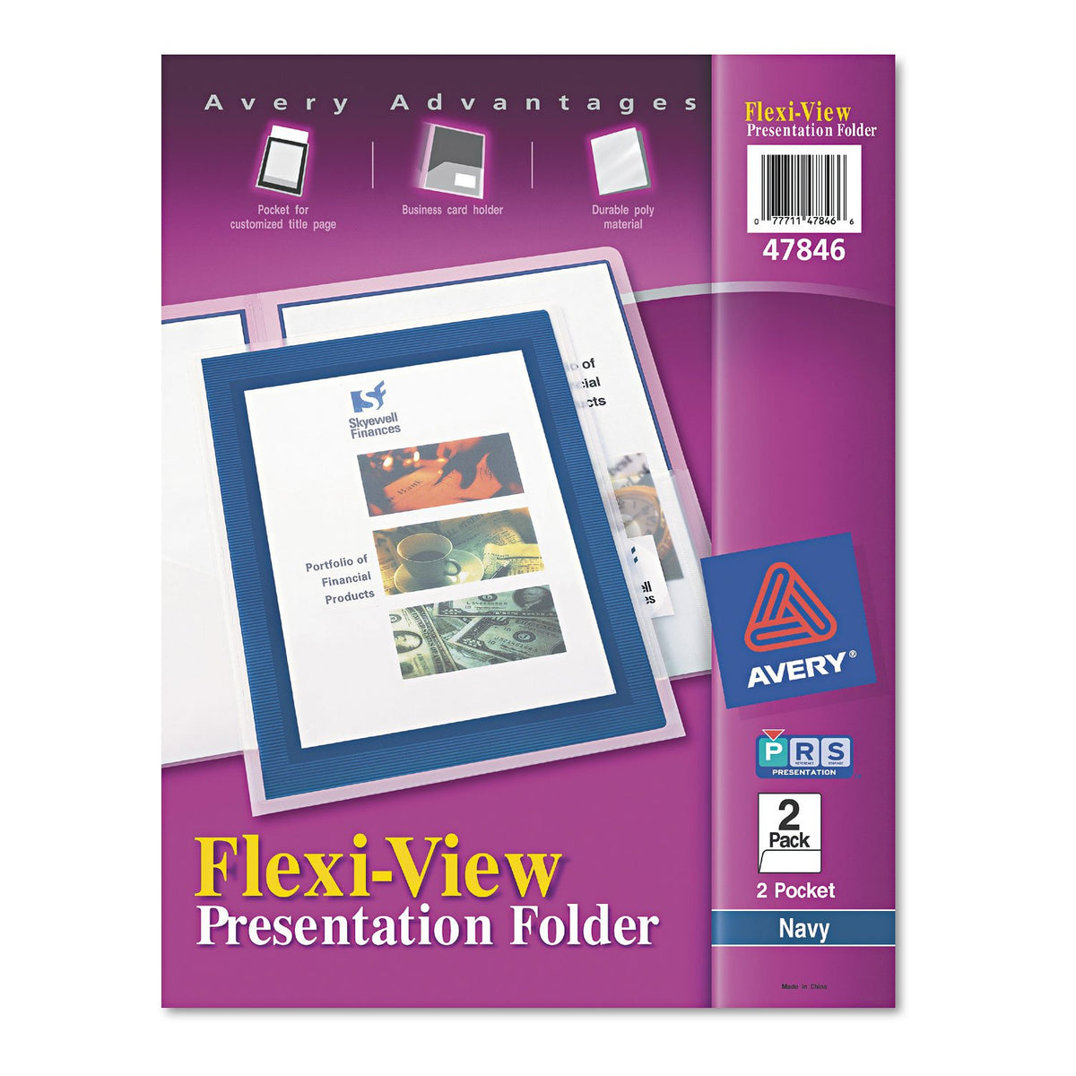 Avery® Translucent Two Pocket Folder, Water Resistant, Holds up to 20 Sheets, 1 Blue Folder (47811)