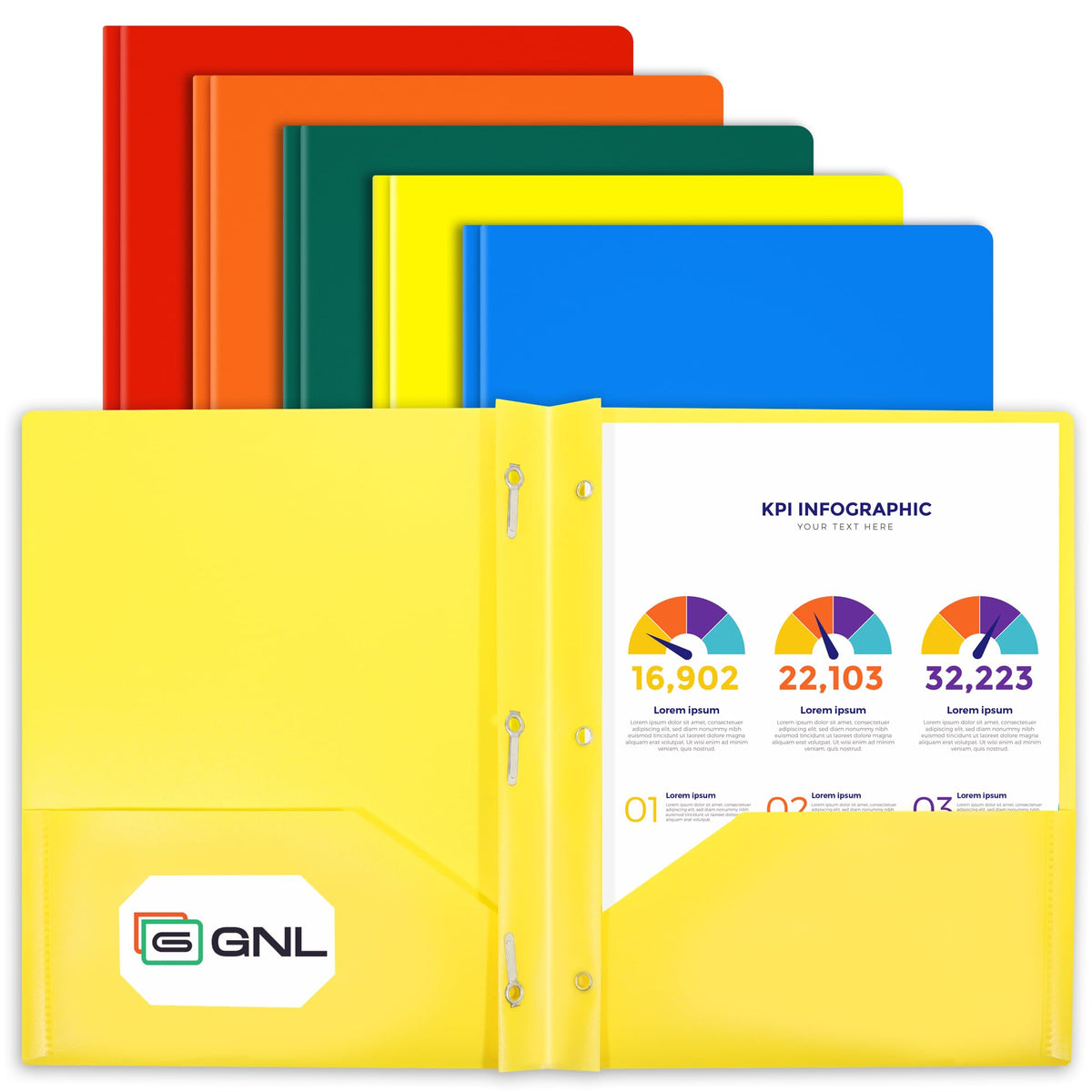GNL Plastic Folders with Pockets and Prong, Pack of 5, Muted Pastel Colors, Heavy Duty 2 Pocket File Folders Letter Size, Folders with Prongs for School, Home, and Office