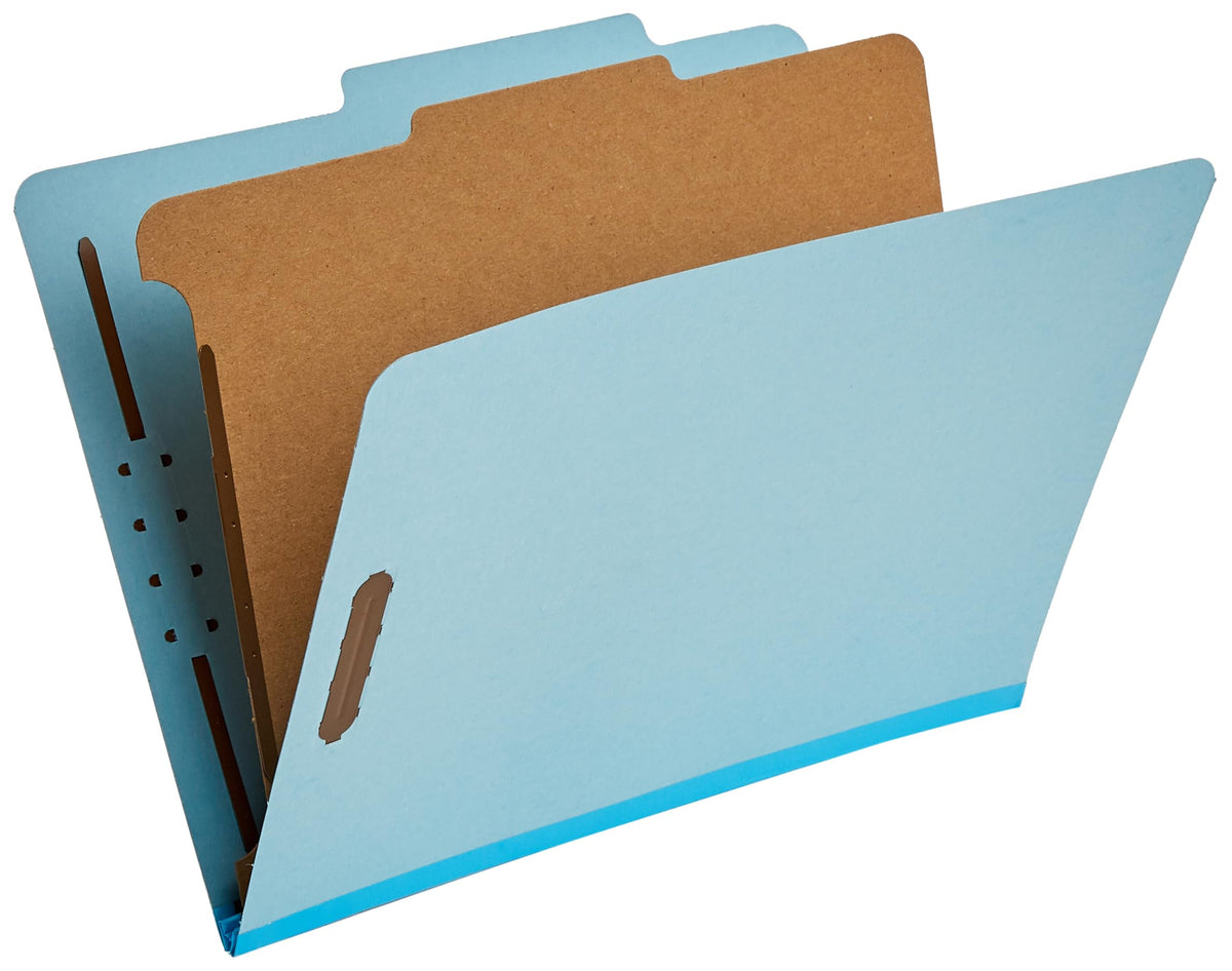 Amazon Basics Classification Folder for Documents and Organization, 1 Divider, 2" Embedded Fasteners, Letter Size, Light Blue, 10 Count