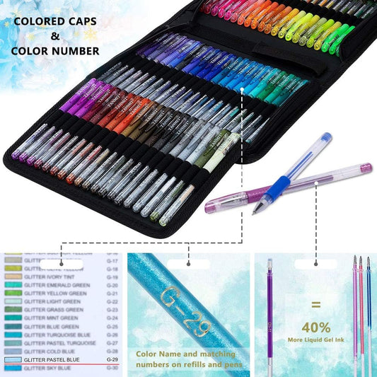 Glitter Gel Pens, 160 Pack Glitter Pen with Case for Adults Coloring Books