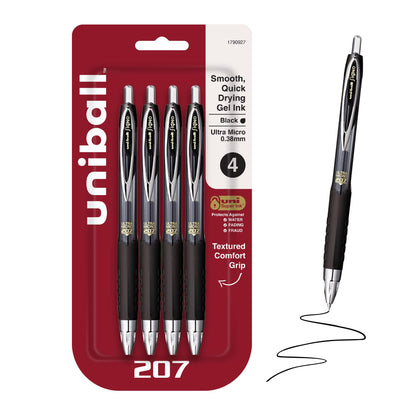 uniball™ 207 Gel Pens, Black Ink, 1.0mm Bold Point, Retractable, 12 Count