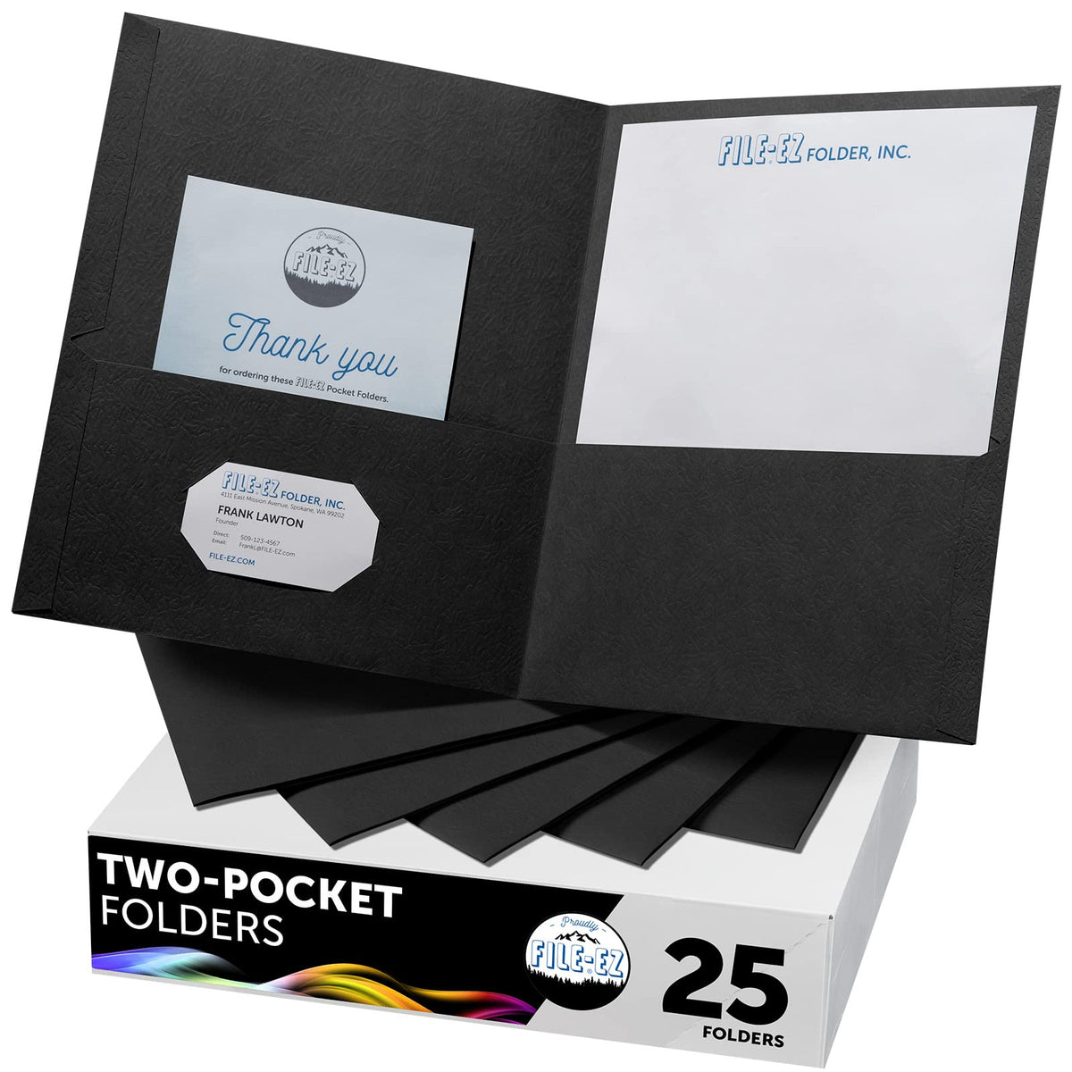 FILE-EZ Two-Pocket Folders, Navy Dark Blue, 25-Pack, Textured Paper, Letter Size (EZ-32523)