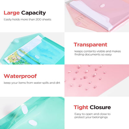 Sooez 10 Packs Plastic Envelopes, Plastic File Folders, Clear Folders