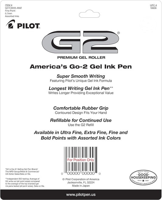 PILOT G2 Premium Gel Ink Pens, Fine Point 0.7mm, Assorted Inks, 8 Count