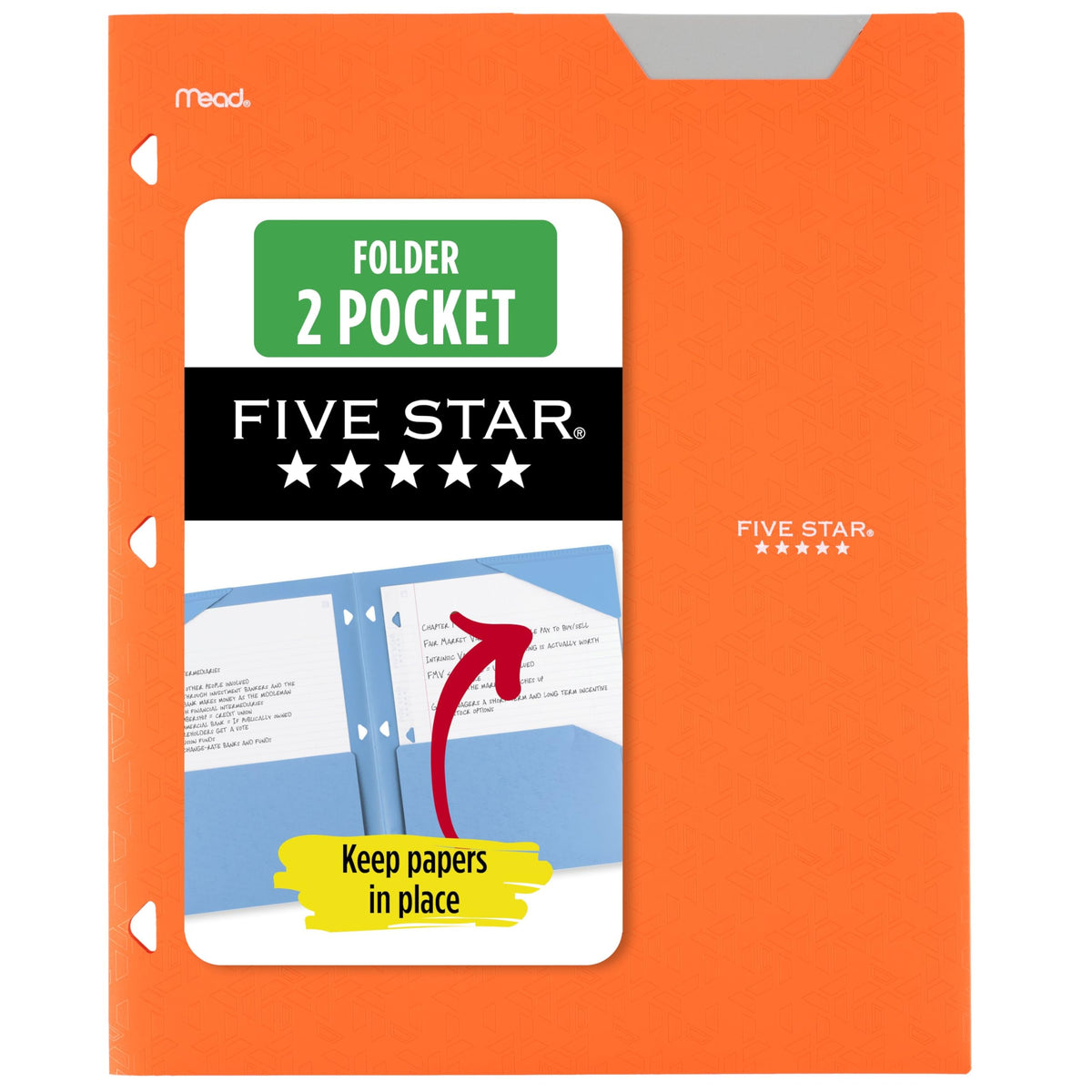 Five Star 2-Pocket Folder, Plastic Folder with Stay-Put Tabs, Fits 3-Ring Binder, Holds 8-1/2" x 11" Paper, Black (333420G-ECM)