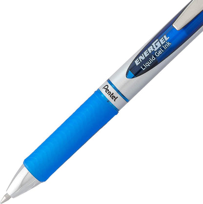 Pentel Energel RTX Retractable Liquid Gel Pen, 0.7mm, Metal Tip, Pack of 12 6 Black and 6 Blue Ink Pens