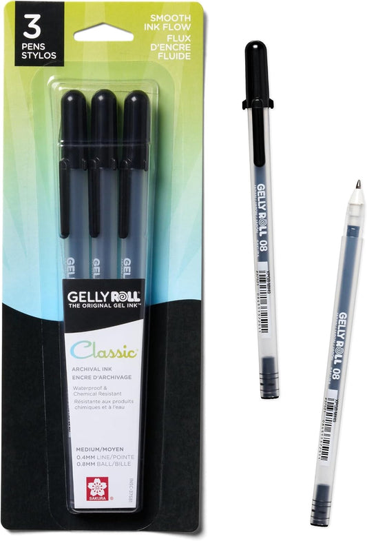 Sakura Gelly Roll Gel Pens, Medium Point, 0.4 mm Line, Black - 3 Pack