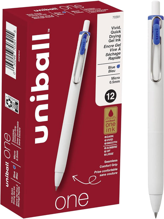 uniball™ one Retractable Gel Pens, Micro Point (0.5mm), Blue Ink, 12 Pack