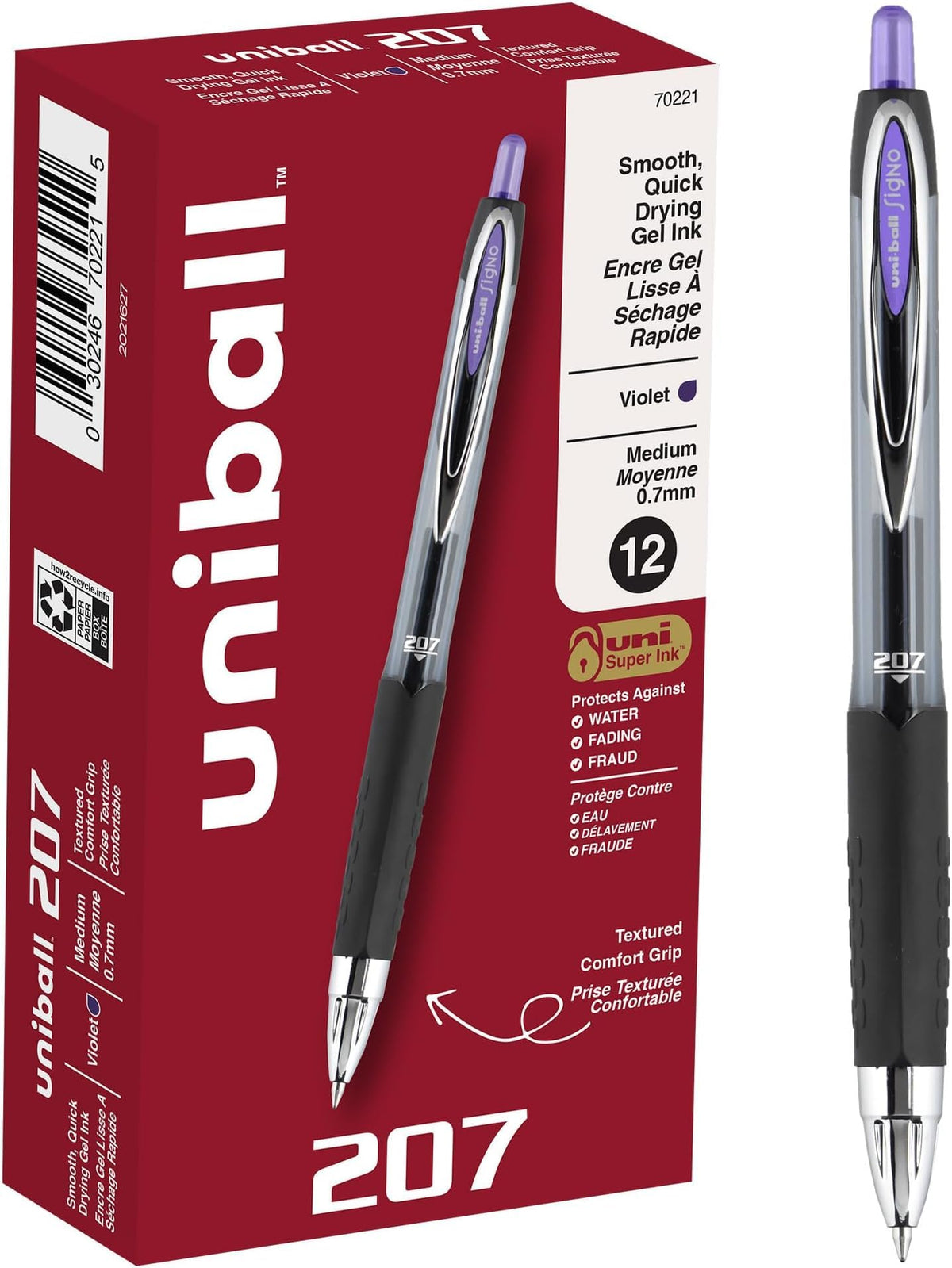 uniball™ 207 Gel Pens, Black Ink, 1.0mm Bold Point, Retractable, 12 Count