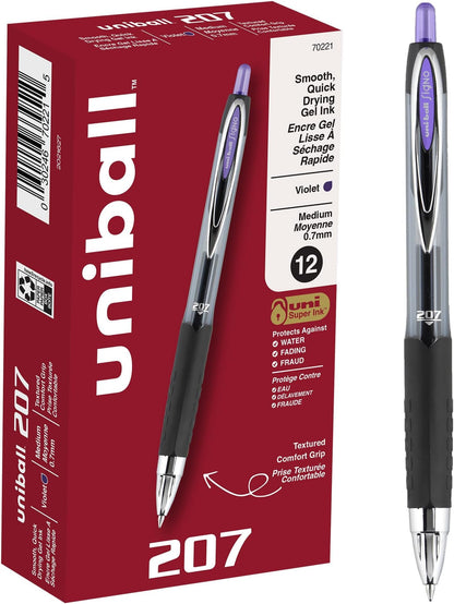 uniball™ 207 Gel Pens, Black Ink, 1.0mm Bold Point, Retractable, 12 Count