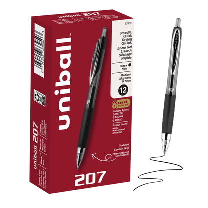 uniball™ 207 Gel Pens, Black Ink, 1.0mm Bold Point, Retractable, 12 Count