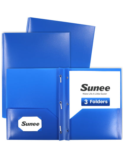 SUNEE 3-Prong Plastic Folders with Pockets (6 Pack, Pastel Colors) 2 Pocket Folders with Fasteners, Tear-Resistant Plastic Pockets, and Fit Letter Size Paper, Use for School Office Home Business