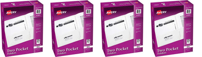 Avery® Two Pocket Folders, Holds up to 40 Sheets, Business Card Slot, 25 White Folders (47991)