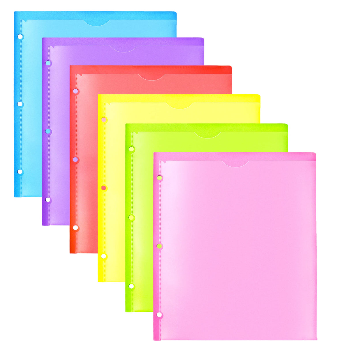 Heavy Duty Plastic Folders with Clear Front Pocket - 6PCS, 3 Pockets Folders with Prongs and Card Slot, for Letter Size Sheets, Bright Colors