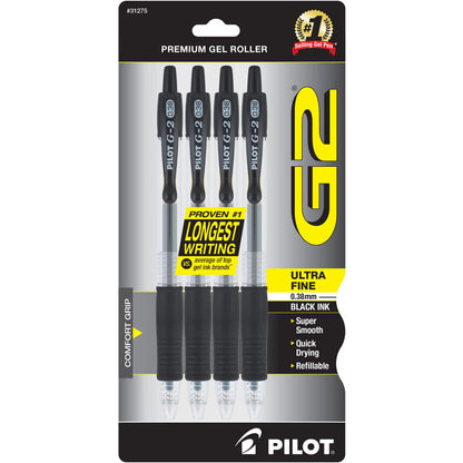 PILOT G2 Premium Retractable Rolling Ball Black Gel Pens, .38mm, 5-Pack