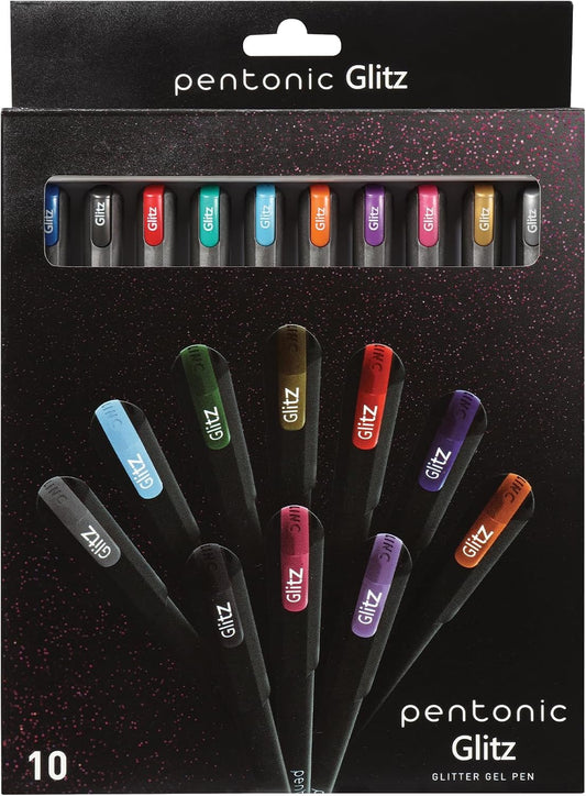 Pentonic Glitter Gel Pens, 10 Count, 10 Assorted Colors, 1.0 mm Bold Point, Smooth Writing For Journaling, Notetaking & Art Projects (1002365)